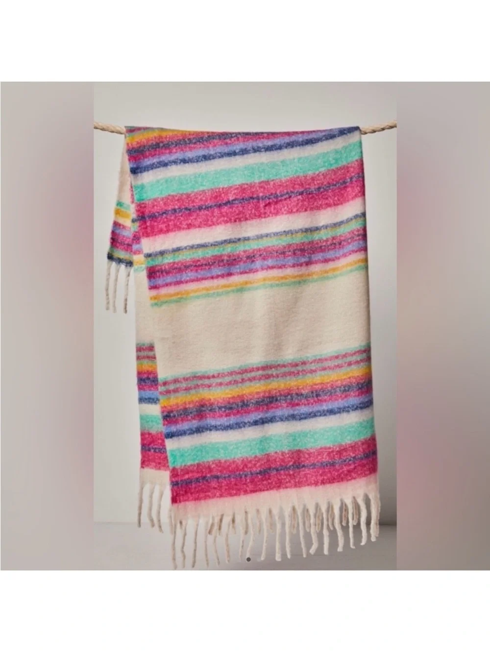 Free People: Skye Stripe Fringe Throw Blanket| Ivory Multi|NWT
